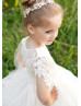 Beaded Ivory Lace Tulle Open Sleeves Flower Girl Dress